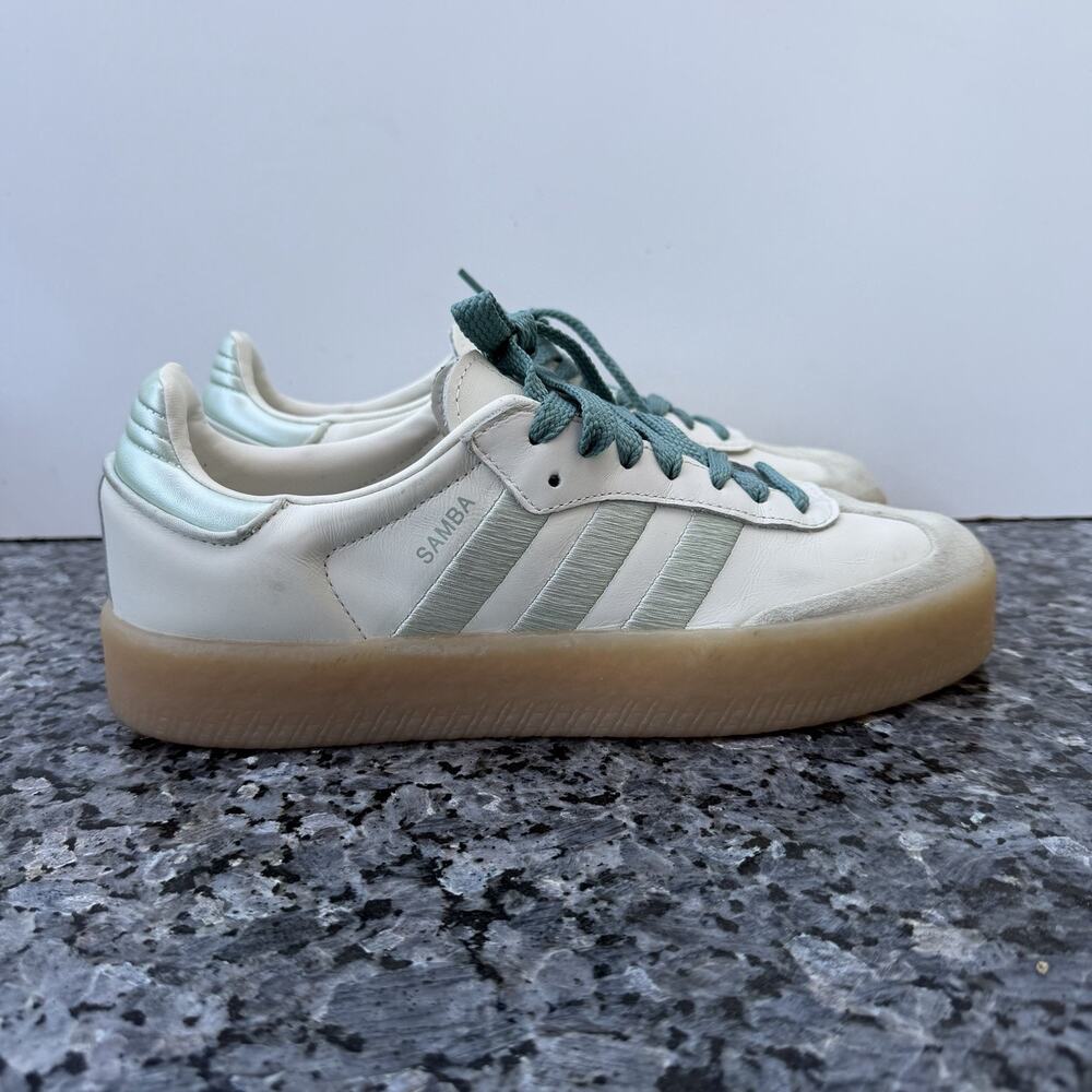 Adidas Originals Sambae Womens Leather Casual White Green Metallic Size 8.5